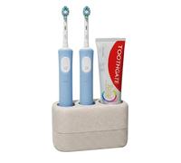 Blissilk Electric Toothbrush Holder Freestanding, Durable Resin Organizer with 3 Slots and Drainage for Bathroom Countertop, Vanity, and Sink - Beige