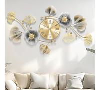 Blissio Large Wall Clock, Creative 3D Ginkgo Leaf Metal Decorative Clock, Silent Movement, Large Wall Decor for Living Room (Coffee Color, 120cm)
