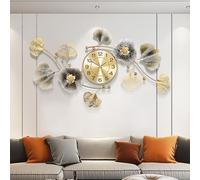 Blissio Living Room Clocks, Large Wall Clock, 3D Silent Wall Clock, Retro Metal Ginkgo Leaves Design, Wall Decorations for Living Room (Coffee Color, 36 inch)
