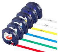 Blissiquee 6 Pack Compatible with Dymo Label Tape, Colorful Label Maker Tape, Black on Transparent/White/Yellow/Red/Blue/Green, Compatible with Dymo Letratag Tape LT-110T LT-100H LT-100T QX50 XR XM