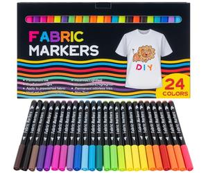BLISSIQUEE Fabric Pens Permanent for Clothes 24Pcs, 24 Color Laundry Pen Washable Resistant Fabric Paint Pens for T Shirt Design Kit Canvas Tote Bag Pillowcases Plain Cotton Bags Shoes DIY Crafting