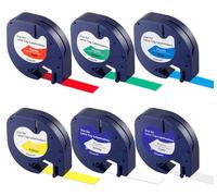 Blissiquee6-Pack Compatible with Dymo Label Tape, ColorfulLabel Maker Tape, 12mm x 4m, Compatible with Dymo Letratag Tape LT-110T LT-100H LT-100T QX50 XR XM