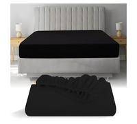 BlissLo 100% Cotton Single Fitted Sheet | 1 Pack, 300 Thread Count, Deep (40cm) Soft Jersey | Stretchable & Breathable Deep Single Bed Sheets | 90 x 200 + 40 cm (Single, Black)