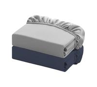 BlissLo 100% Cotton Single Fitted Sheet | 2 Pack, 300 Thread Count, Deep (40cm) Soft Jersey | Stretchable & Breathable Deep Single Bed Sheets | 90 x 200 cm + 40cm (Single, Grey & Blue)