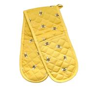 BlissLo Cotton Double Oven Gloves Heat Resistant, Machine Washable Oven Gloves Double Protects Hands, Attached Oven Mitts Durable, Heat Proof Pot Holders for Kitchen with Hanging Loop - Yellow Flower