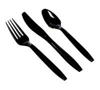 BLISSMART 150 Pcs Heavy Duty Black Plastic Cutlery Set 3 Sets of 50 Knives, Forks, Spoons Modern, Reusable, Lightweight Perfect for Parties, Outdoor, Picnic, Birthday, Camping