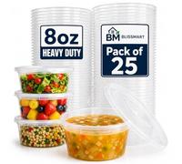 BLISSMART 8oz Round Plastic Food Containers With Lids 25 Pack 236ml Reusable Leak Proof Microwave Dishwasher Freezer Safe Food Storage Tubs Clear (25)