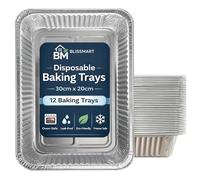 BLISSMART Aluminium Foil Baking Trays 12 Pack Disposable Foil Roasting Tray Oven Tray for Baking Cooking Meal Prep Storage Heat Resistant Tin Foil BBQ Roasting Party Food Trays 30x20x4.5cm (12 Trays)