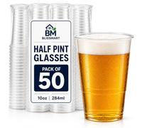 BLISSMART Plastic Half Pint Glasses 50 Pack 10oz 284ml UKCA Marked Clear BPA Free Strong Disposable Beer Cups for Parties BBQs Events