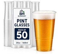 BLISSMART Plastic Pint Glasses 50 Pack 20oz 568ml UKCA Marked Clear BPA Free Strong Disposable Beer Cups for Parties BBQs Events