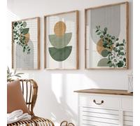 BlissPrintStudios Geometric Botanical Set of 3 Prints, Mid Century Modern Decor, Gallery Wall Set, Boho Wall Decor, Botanical, Earthy Tones Wall Art, UNFRAMED | A3, A4 (A4)