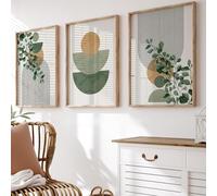 BlissPrintStudios Geometric Botanical Set of 3 Prints, Mid Century Modern Decor, Gallery Wall Set, Boho Wall Decor, Botanical, Earthy Tones Wall Art, UNFRAMED | A3, A4 (A3)