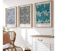 BlissPrintStudios Set of 3 Blue William Morris Botanical Wall Art Prints - A3 Vintage Larkspur, Snakeshead & Tulip Gallery Wall Set - 250gsm Premium Paper - Unframed