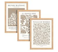 BlissPrintStudios Set of 3 Framed Wall Art, A3 Size, Light Oak Style Frame, Premium Matte Paper, Henri Matisse and William Morris Inspired Botanical Prints