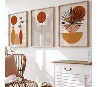 BlissPrintStudios Set of 3 Terracotta Boho Wall Art Prints, Mid Century Modern Vase Palm Leaf Arch Decor, Burnt Orange Mustard Abstract Poster, Gallery Wall