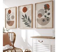 BlissPrintStudios Set of 3 Terracotta Botanical Wall Art Prints, Mid Century Modern Abstract Leaf Decor, Boho Earth Tone Geometric Poster, Gallery Wall Set