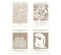 BlissPrintStudios Set of 4 Henri Matisse & William Morris Prints - A3 Neutral Taupe & Beige Gallery Wall Set - French Exhibition Style Posters - 250gsm Premium Paper - Unframed