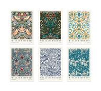 BlissPrintStudios Set of 6 William Morris Wall Art Prints - A3 Vintage Botanical Gallery Wall - Strawberry Thief, Snakeshead & Larkspur - 250gsm Premium Paper - Unframed