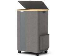 BlissTotes Laundry Basket Laundry Hamper with Lid, Collapsible Laundry Hampers, Laundry Bin, Clothes Hamper Basket with Internal Support & Wheels & Handles for Bathroom, Bedroom (100L, Khaki)