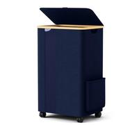 BlissTotes Laundry Basket Laundry Hamper with Lid, Collapsible Slim Laundry Hampers, Laundry Bin, Clothes Hamper Basket with Internal Support & Wheels & Handles for Bathroom, Bedroom (75L, Navy Blue)