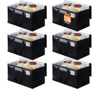 BlissTotes Moving Bags, Heavy Duty Moving Boxes with Zippers Top and Sturdy Handles, Storage Bags for Space Saving and Packing, Collapsible Moving Supplies, Storage Totes (125L, 6-Pack, Black)