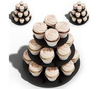 BLISSUR Cupcake Stand Tower, 3 Pack, Black, 3 Tiered, Cup Cake Stand Cardboard Dessert Holder for Parties (Black, Small, 3 Set)