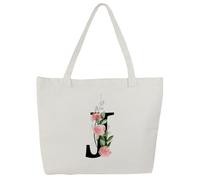 Blisswave Personalised Bag, 100% Cotton Canvas, A-Z Bag Personalised with Name, Beautifully Printed, Lined, Personalised Gifts for Women, J, Large