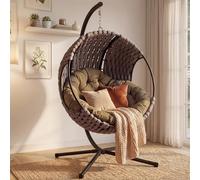 Blisswood Hanging Egg Chair Indoor & Outdoor, Swing Chair with Cushion & Stand, Foldable Hammock Chairs for Garden, Patio or Balcony, 150kg Weight Capacity (Light Grey)