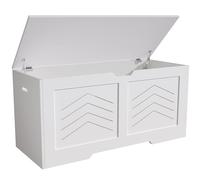 Blisswood Toy Storage Box with Lid & Safety Hinges, Wooden Storage Chest Trunk, Large Blanket Box, Storage Bench & Toy Organizer (White, 76 x 46 x 40 CM)