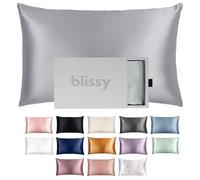 BLISSY, Silk Pillowcase - 100% Pure Mulberry Silk - 22 Momme 6A High-Grade Fibers - Satin Pillowcase for Hair & Skin, Queen & King Size Silk Pillow Case Hidden Zipper - Moisture Wicking, Silver