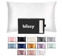 BLISSY Silk Pillowcase 100% Pure Mulberry Silk 22 Momme 6A High-Grade Fibers Satin Pillowcase Hair & Skin Regular, Queen & King Size Silk Pillow Case w/Hidden Zipper Moisture Wicking, White
