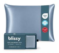Blissy Silk Pillowcase - 100% Pure Mulberry Silk - 22 Momme 6A High-Grade Fibers - Silk Pillow Cover for Hair & Skin - Regular, Queen & King (Ash Blue, Standard)