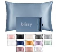 Blissy Silk Pillowcase - 100% Pure Mulberry Silk - 22 Momme 6A High-Grade Fibers - Silk Pillow Cover for Hair & Skin - Regular, Queen & King (Ash Blue, Queen)
