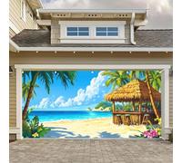 BlissYard 13x6ft Summer Garage Door Banner Hawaiian Summer Beach Backdrop Tropical Beach Scenery Blue Sky Garage Door Cover Decoration for Pool Party Indoor Outdoor House Wall Background Decor