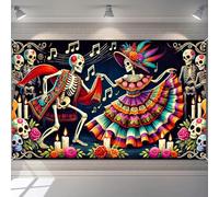 BlissYard 71x43 Inch Day of The Dead Banner Dia de Los Muertos Dancing Skeletons Polyester Backdrop Mexican Fiesta Halloween Decoration for Wall Altar Party Scene