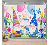 BlissYard 8x6ft Spring Gnome Garden Backdrop Hello Spring Photo Background Colorful Floral Party Banner Cute Cartoon Scene for Easter Baby Shower Birthday Classroom Event Photography Decoration