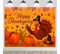 BlissYard 8x6ft Thanksgiving Backdrop Banner Happy Thanksgiving Turkey Pumpkin Harvest Design for Fall Party Decor Photo Booth Background Indoor Outdoor Seasonal Decoration