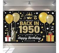 BlissYard Back In 1950 Banner Happy 74th Birthday Party Gold Black Glitter Decorations 71x43 Inch Gifts Balloons Backdrop for Men Women Milestone Photography Background Photo Booth Decor