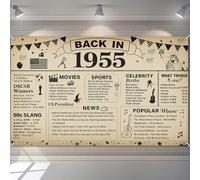 BlissYard Back In 1955 Banner 71x43 Inch Happy Birthday Background Aged To Perfection Backdrop Party Vintage Newspaper Style Sign for Men Women Milestone Photography Background Photo Booth Decor Gifts