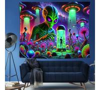 BlissYard Blacklight Alien Tapestry 78"x51" UV Reactive Alien Abduction Wall Art for Men Boys Bedroom