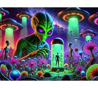 BlissYard Blacklight Alien Tapestry 78"x51" UV Reactive Alien Abduction Wall Tapestry Hanging Art Tapestry Cute Cool Alien UFO Universe Planet Psychedelic Blacklight Tapestry for Men Boys Bedroom