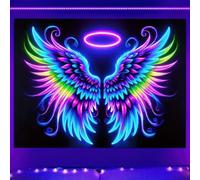 BlissYard Blacklight Angel Wings Tapestry UV Reactive Wall Hanging Tapestries Cool Wing Festival Tapestry Glow in the Dark for Girls Teens Kids Bedroom Living Room Dorm Decor Party Backdrop