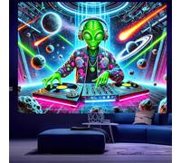 BlissYard Blacklight DJ Tapestry 78x59 inches UV Reactive Black Light Animal Tapestries Art Mural Living Room Dorm Blankets Party Gifts Men Bedroom Decor Black Light Party Decor