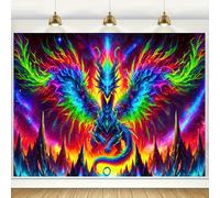 BlissYard Blacklight Dragon Tapestry 78x59 Inch UV Reactive Colorful Dragon Wall Cool Evil-Dragon Tapestry Glow In The Dark Black Light Posters Wall Hanging Bedroom Dorm Living Room Backdrop Decor