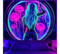 BlissYard Blacklight Medusa Tapestry Trippy UV Reactive Fantasy Wall Tapestry Psychedelic Neon Space Tapestry Wall Black Light Tapestries Posters Wall Hanging for Backdrop Bedroom Dorm Living Room