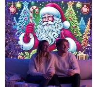 BlissYard Blacklight Tapestry 78x59 Inch Christmas Santa Wall Hanging Glow in the Dark Xmas Tree Backdrop Blacklight Tapestry for Holiday Party Room Decor Neon UV Poster Decoration