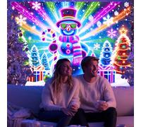 BlissYard Blacklight Tapestry 78x59 Inch Christmas Snowman Tapestry UV Reactive Neon Xmas Wall Art Glow in the Dark Holiday Backdrop for Bedroom Dorm Living Room Party Wall Hanging Decor