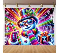 BlissYard Blacklight Tapestry 78x59 Inch Christmas Snowman Wall Hanging Glow in the Dark Candy Cane Neon Xmas Backdrop Blacklight Tapestry for Holiday Room Decor UV Reactive Party Decoration