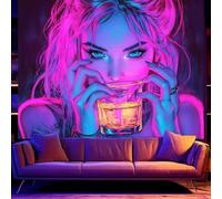 BlissYard Blacklight Tapestry Bedroom Cool Cute Girl Anime Wall Tapestry Aesthetic UV Reactive Purple Tapestries Glow In The Dark Art Wall Hanging Poster Room Bedroom Party Backdrop Decor 78x59 Inch