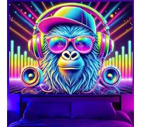 BlissYard Blacklight Tapestry Bedroom DJ Gorilla Music Tapestry 78x59 Inch Funny Monkey Wall Hanging Decor UV Reactive Glow in the Dark Wall Hanging Decorative Art Bedroom Living Room Party Home Decor